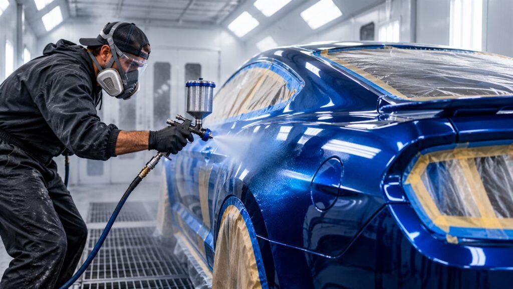 Illustrative photograph of automotive paint work. Not a verified customer refinish.